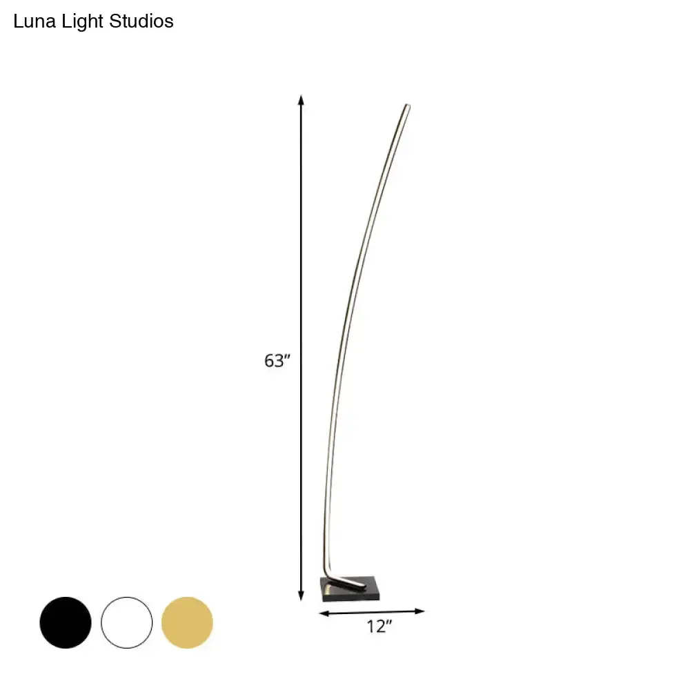 Metallic Curved LED Floor Lamp - Sleek Black/White/Gold Design for Reading, Bedside, and Stand-Up Lighting