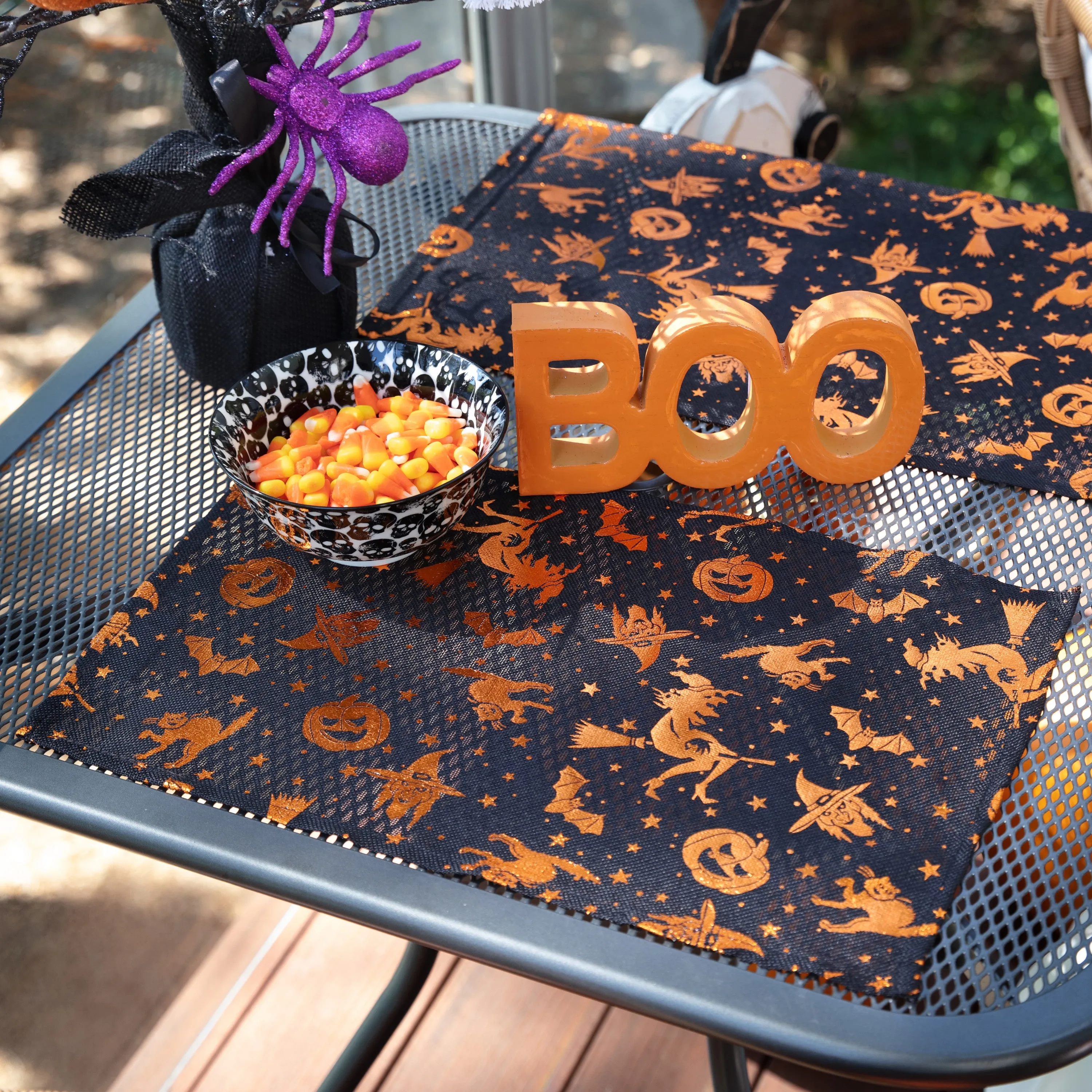 Metallic Halloween Black/Orange Placemat (Set of 2)