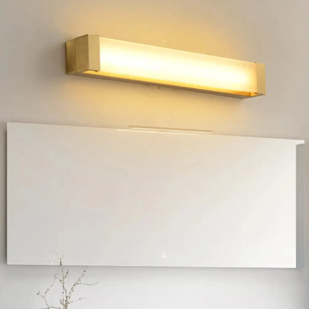 Minimal Brass Vanity Light Fixture with LED Washbasin Sconce, Rectangular Acrylic Shade - 12"/16.5" Wide