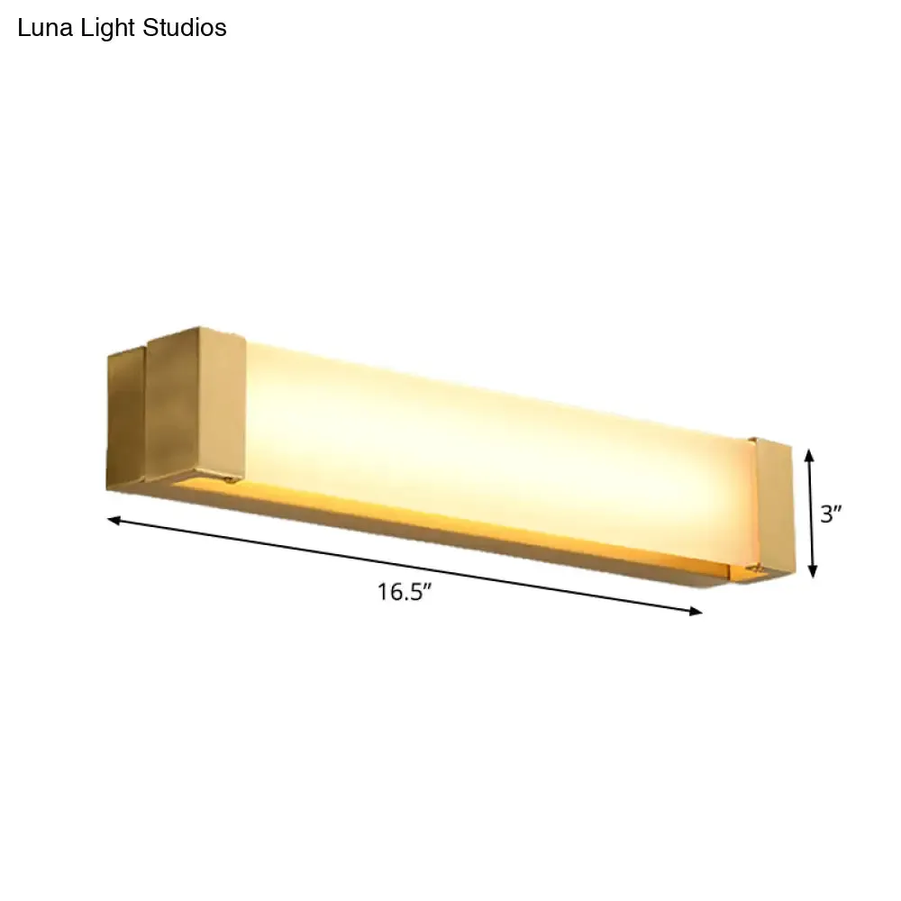 Minimal Brass Vanity Light Fixture with LED Washbasin Sconce, Rectangular Acrylic Shade - 12"/16.5" Wide