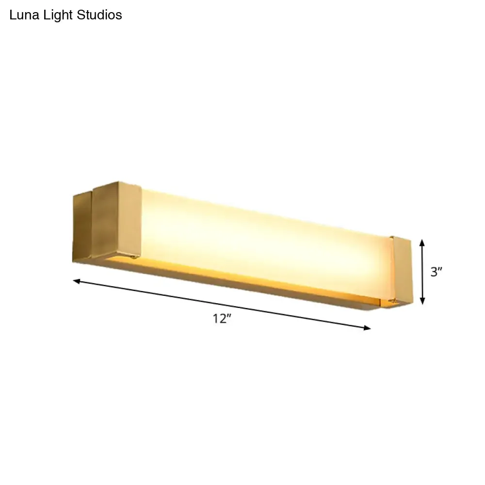 Minimal Brass Vanity Light Fixture with LED Washbasin Sconce, Rectangular Acrylic Shade - 12"/16.5" Wide