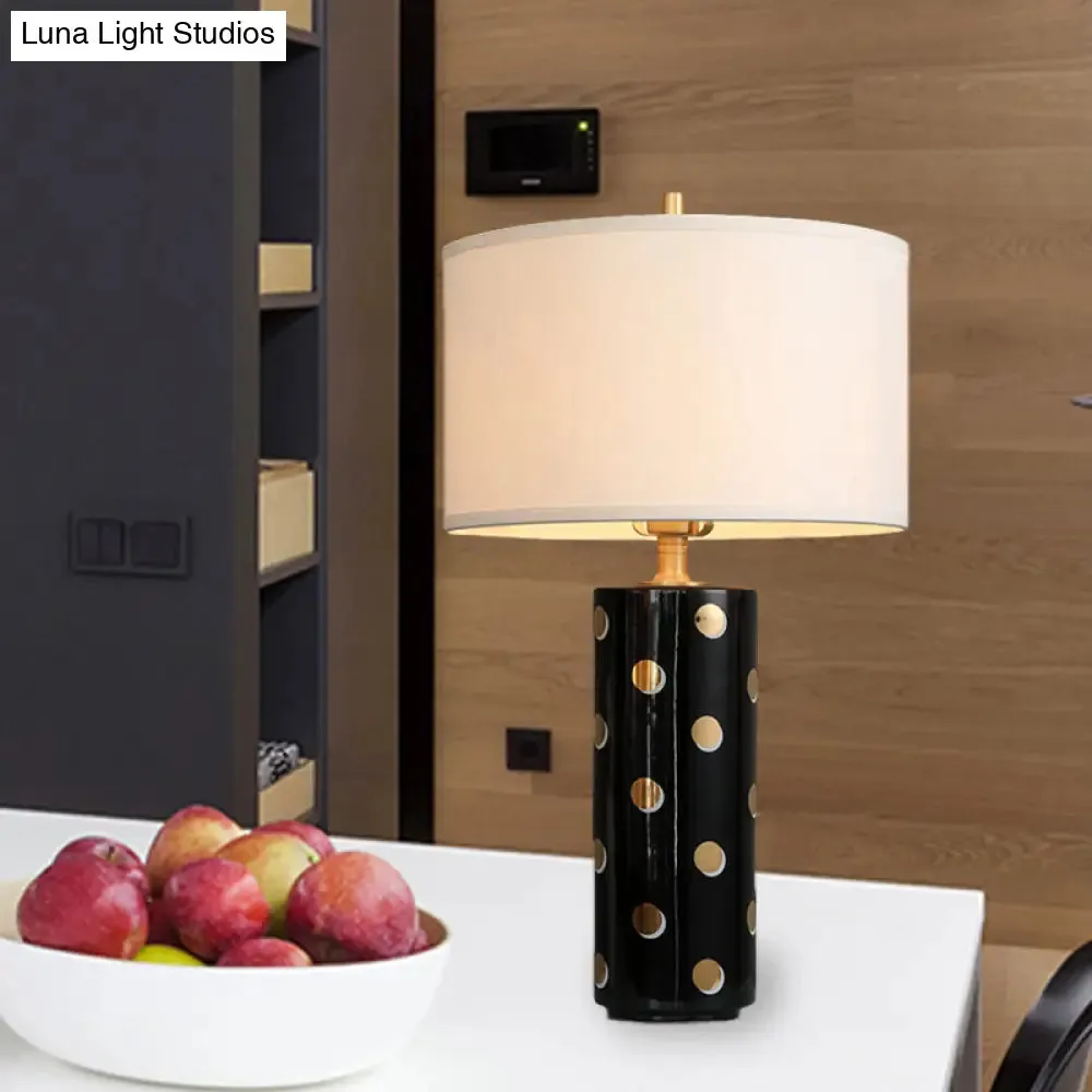 Minimal Drum Table Lamp: White Light Fabric, Cylinder Base - Perfect Bedroom Nightstand Lighting