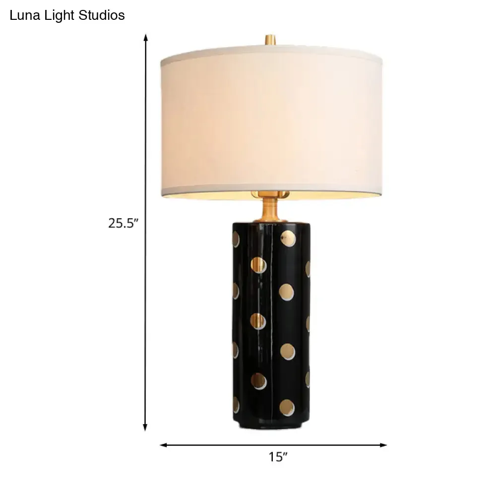 Minimal Drum Table Lamp: White Light Fabric, Cylinder Base - Perfect Bedroom Nightstand Lighting