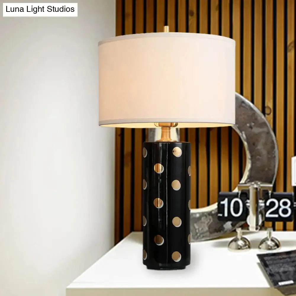 Minimal Drum Table Lamp: White Light Fabric, Cylinder Base - Perfect Bedroom Nightstand Lighting