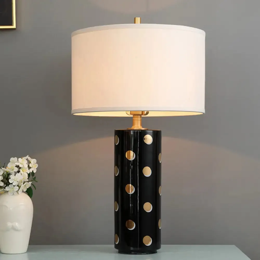 Minimal Drum Table Lamp: White Light Fabric, Cylinder Base - Perfect Bedroom Nightstand Lighting