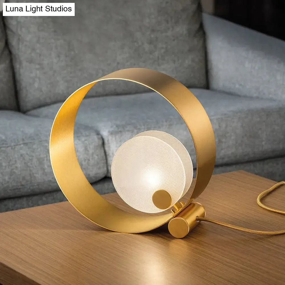 Minimalist Circle Nightstand Lamp - Gold Metal, 1-Light, Living Room Lighting