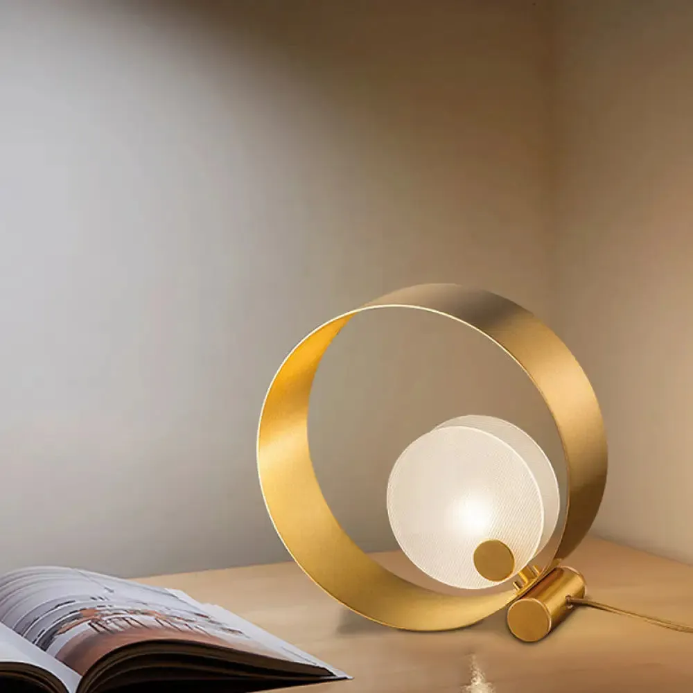 Minimalist Circle Nightstand Lamp - Gold Metal, 1-Light, Living Room Lighting