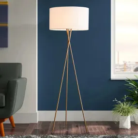 Minimalist Drum-Shaped Fabric Floor Lamp with Metal Tripod Stand