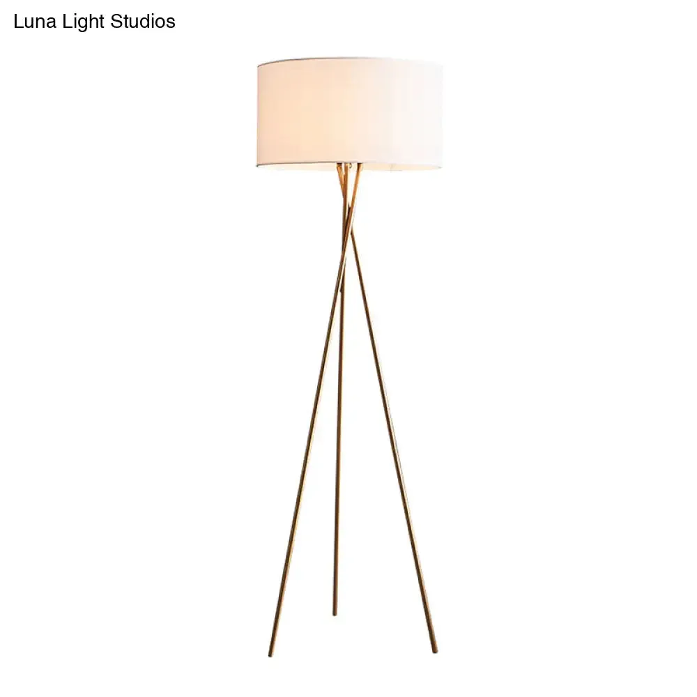 Minimalist Drum-Shaped Fabric Floor Lamp with Metal Tripod Stand