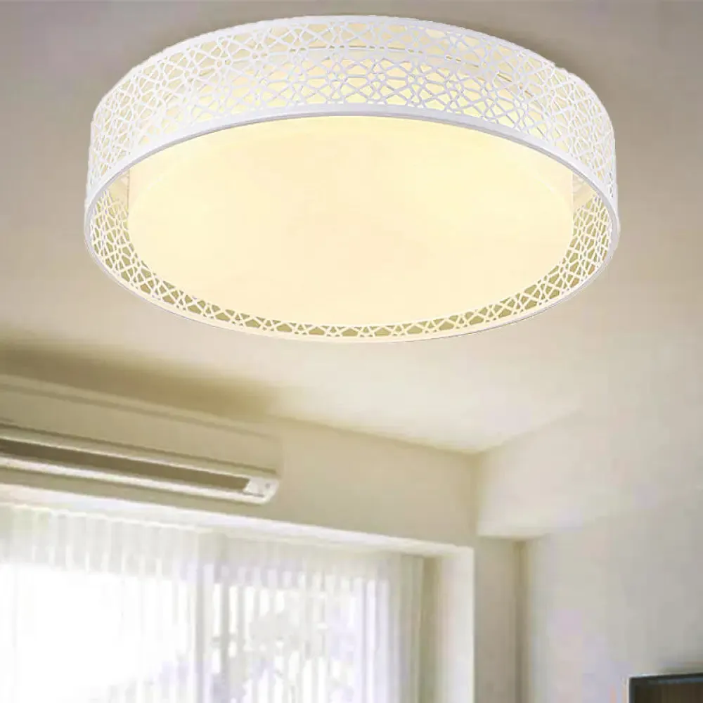 Modern Acrylic LED Flush Ceiling Light in White for Adult Bedroom, with Hollow Round Design