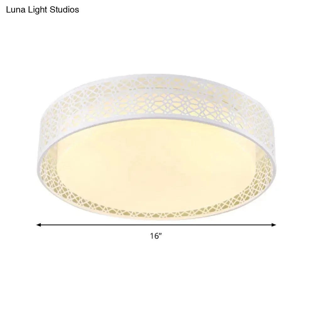 Modern Acrylic LED Flush Ceiling Light in White for Adult Bedroom, with Hollow Round Design