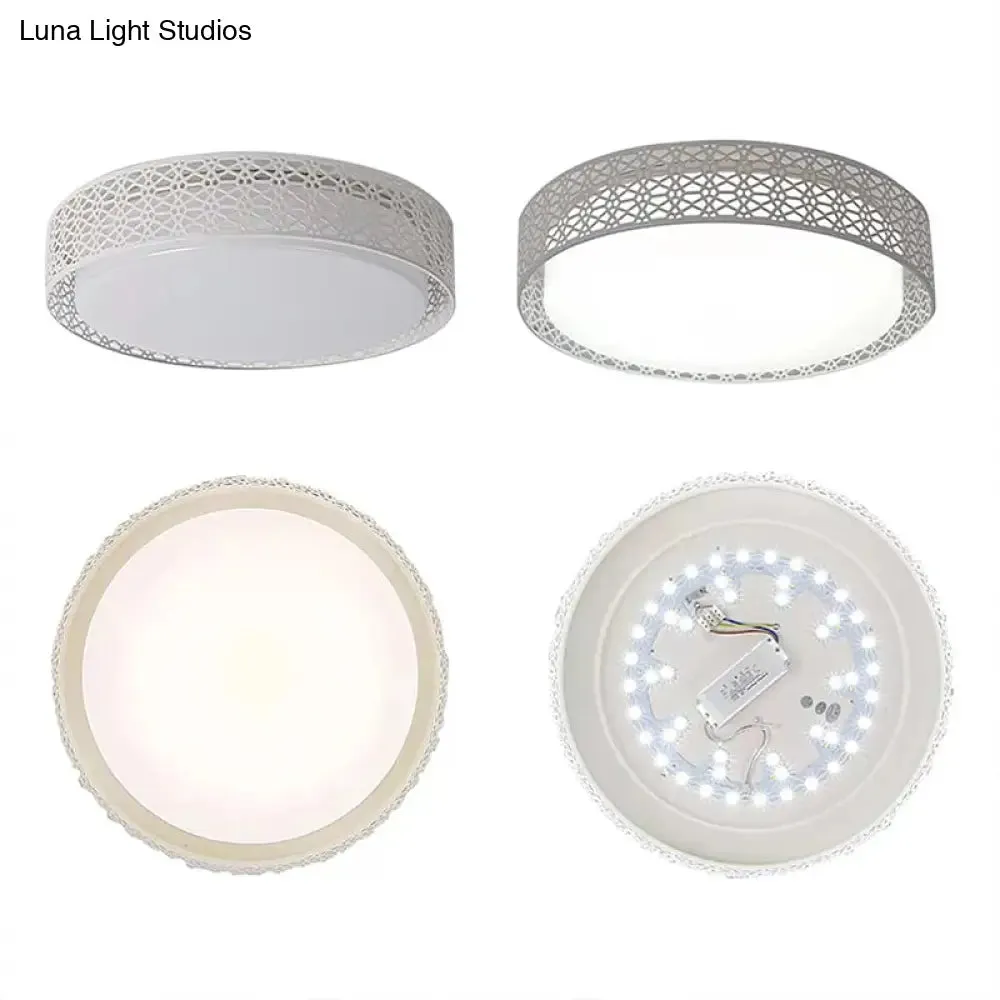 Modern Acrylic LED Flush Ceiling Light in White for Adult Bedroom, with Hollow Round Design