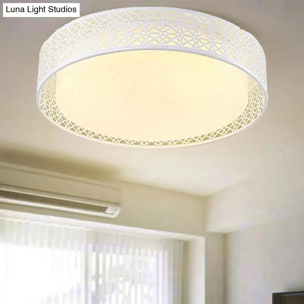 Modern Acrylic LED Flush Ceiling Light in White for Adult Bedroom, with Hollow Round Design