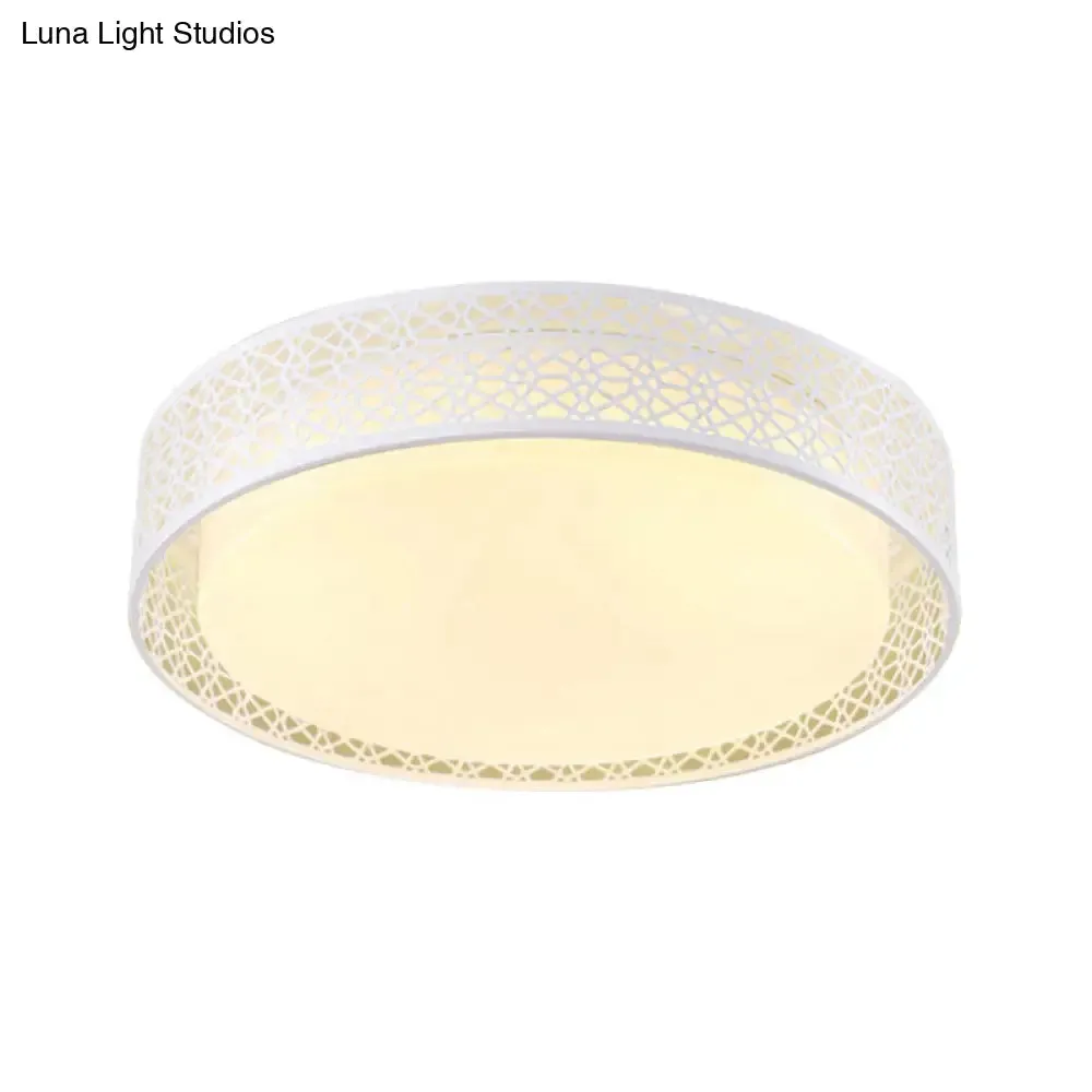 Modern Acrylic LED Flush Ceiling Light in White for Adult Bedroom, with Hollow Round Design