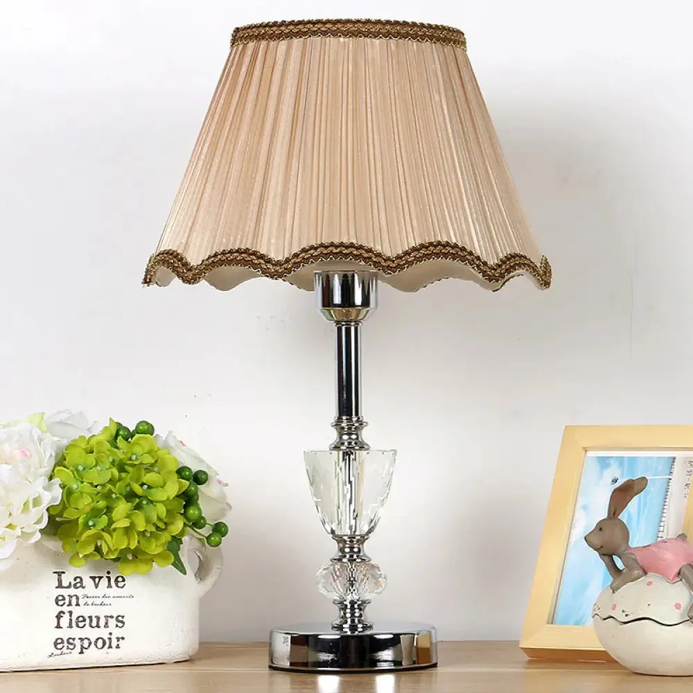 Modern Beige Fabric Cone Shade Reading Lamp with Braided Trim - Task Lighting, 1 Bulb