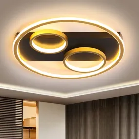 Modern LED Black Metallic Flush Mount Ceiling Fixture with Rectangle Canopy