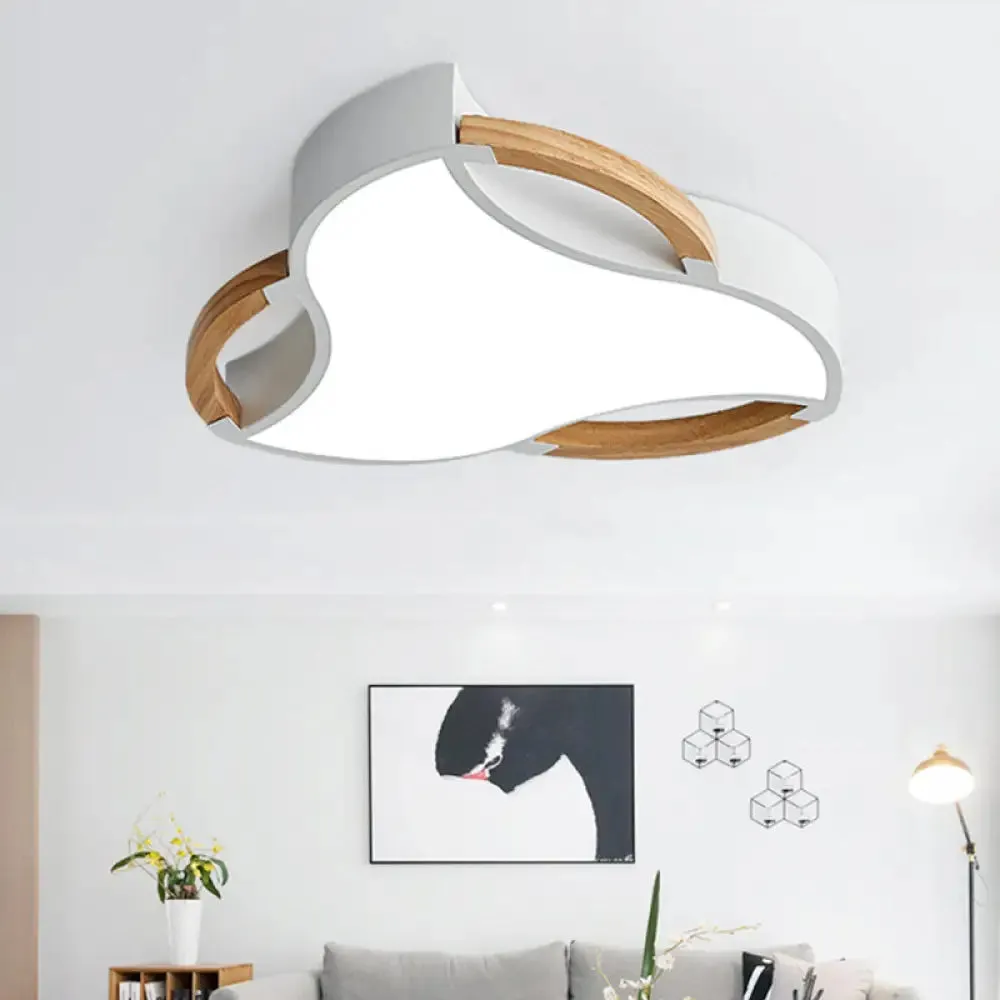 Modern LED Wood Flush Mount Ceiling Light in White/Natural Light, 16"/19.5"/23.5" Wide