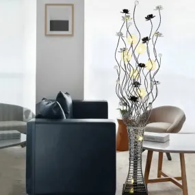 Modern Metallic Tree Branch Floor Lamp with Trapezoid Base in Black/Silver - Decorative LED Reading Light