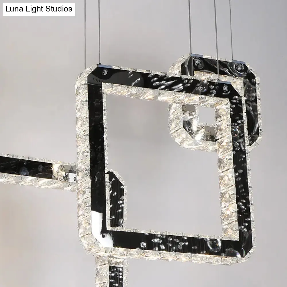 Modern Minimalist LED Black Crystal Pendant Light - Square Cluster Hanging Lamp for Living Room