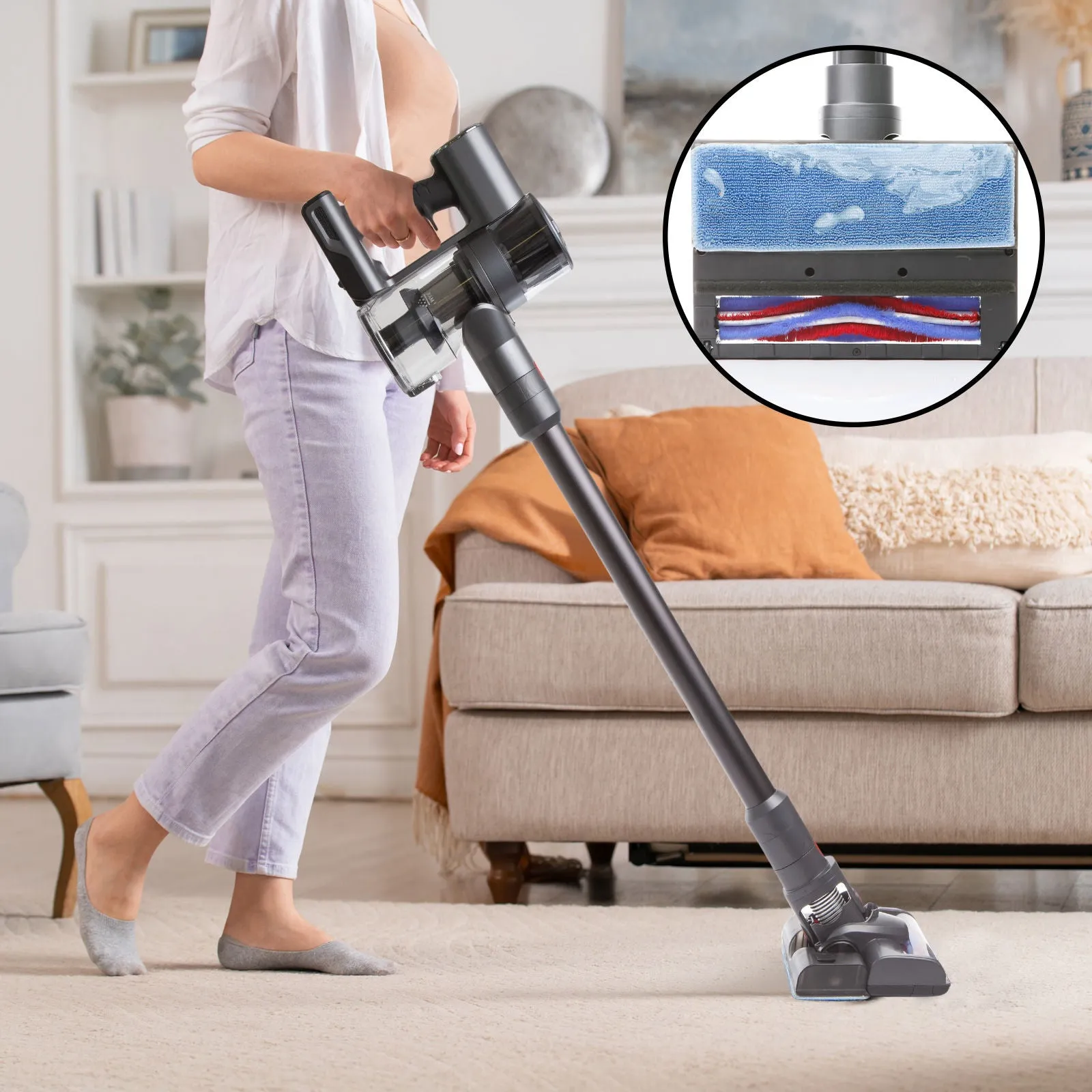 MyGenie H20 Pro Wet Mop 2-In-1 Cordless Stick Vacuum   Bonus Dark Wood Diffuser