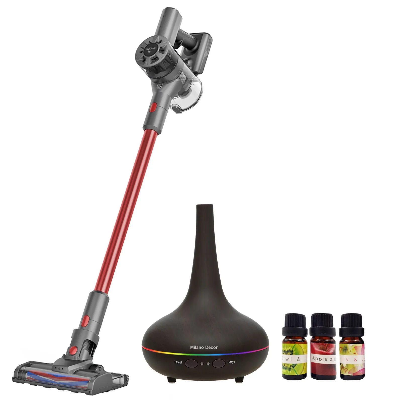 MyGenie H20 Pro Wet Mop 2-In-1 Cordless Stick Vacuum   Bonus Dark Wood Diffuser