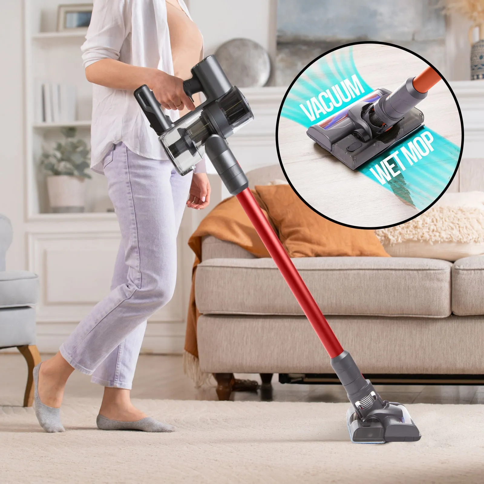 MyGenie H20 Pro Wet Mop 2-In-1 Cordless Stick Vacuum   Bonus Dark Wood Diffuser