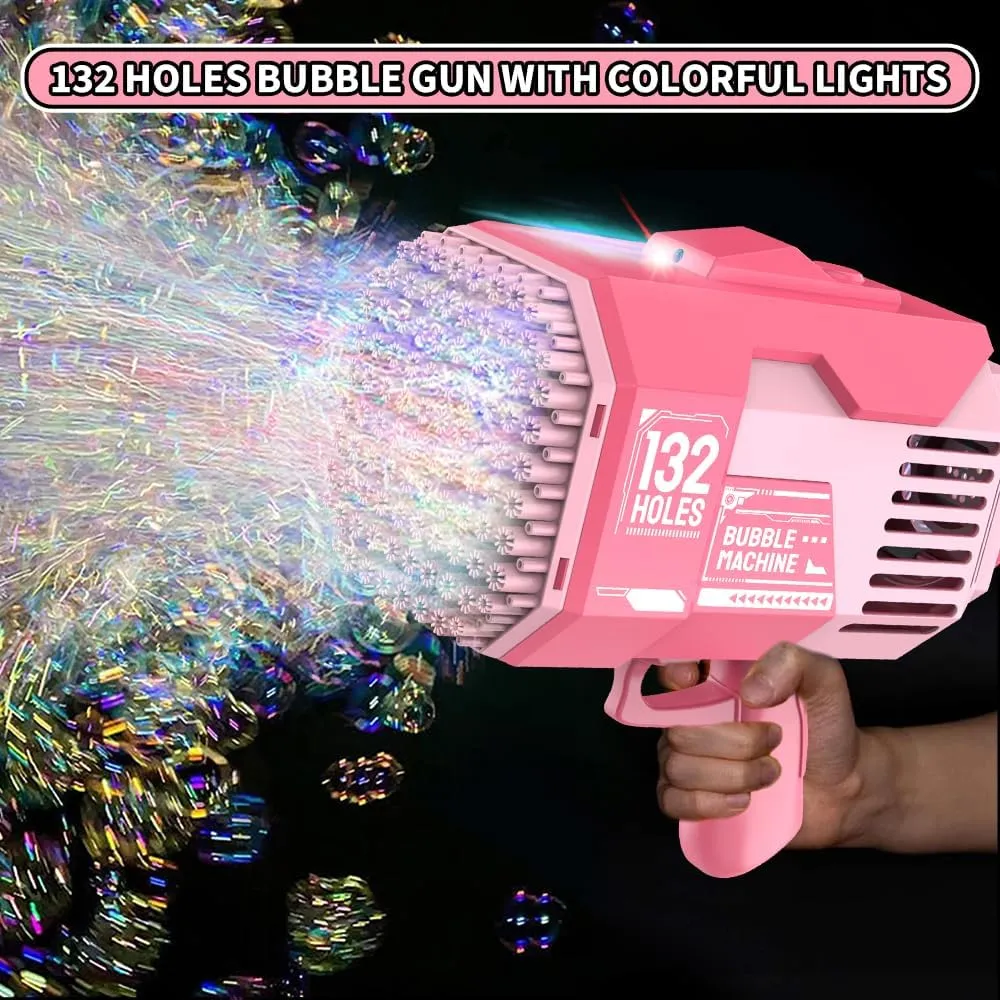 (NET) Bubble Gun 132 Holes Bubble Machine Gun Bubble Blower with Colorful Lights for Kids Adults  Summer Toys