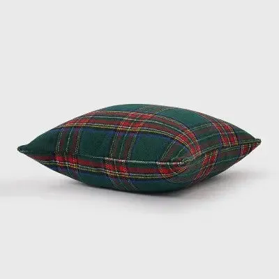 New - 18"x18" Christmas Plaid Square Throw Pillow Green - Evergrace