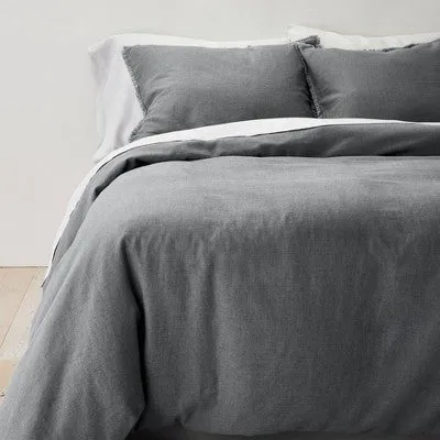 New - Full/Queen Heavyweight Linen Blend Duvet Cover & Sham Set Dark Gray - Casaluna