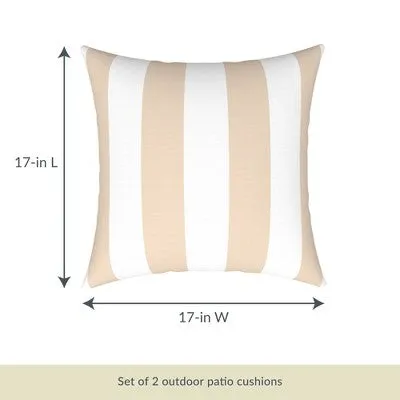 New - Set of 2 Striped All-Weather Outdoor Throw Pillow Champagne/White - Blue Wave