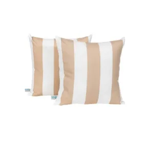 New - Set of 2 Striped All-Weather Outdoor Throw Pillow Champagne/White - Blue Wave