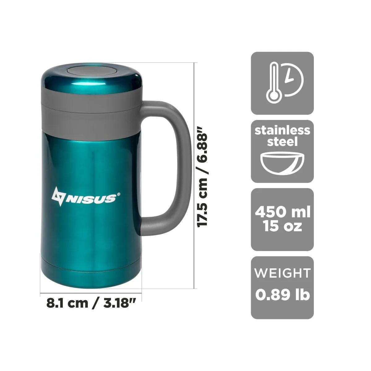 Nisus Insulated Travel Mug with Tea Infuser, Green, 15 oz