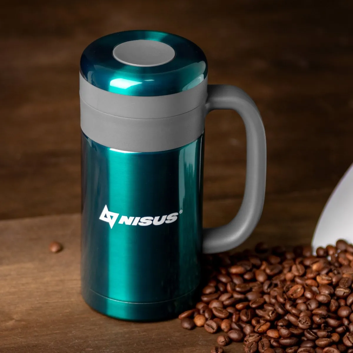 Nisus Insulated Travel Mug with Tea Infuser, Green, 15 oz