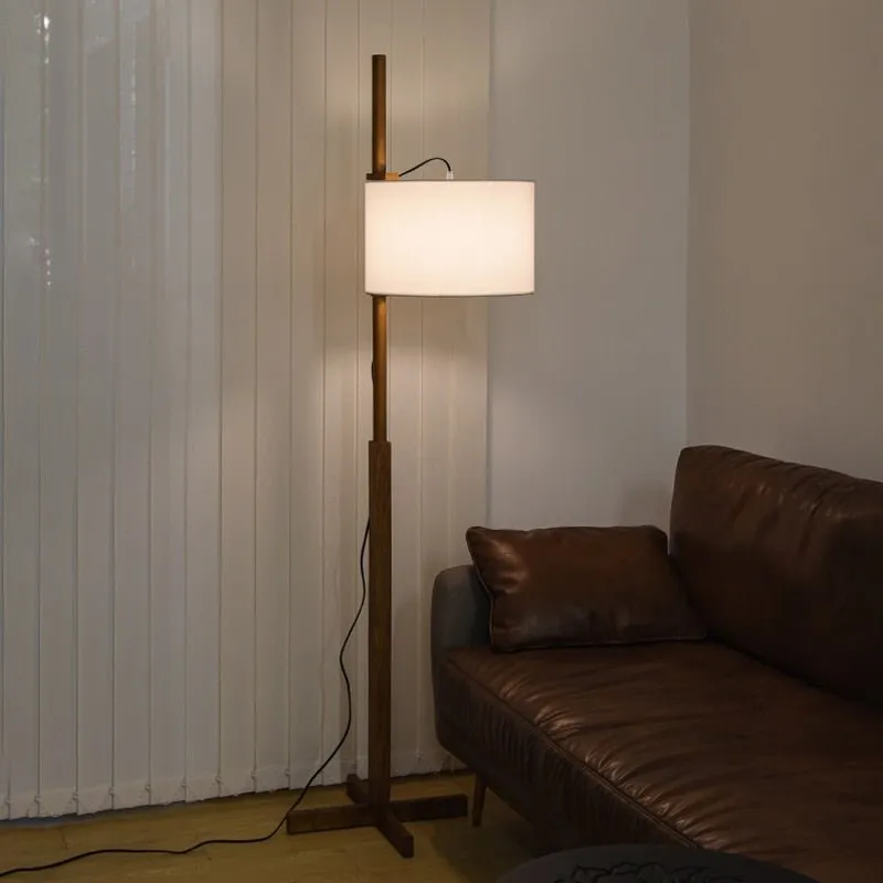 Nordic Wooden LED Floor Lamp with Wabi Sabi Fabric Shade