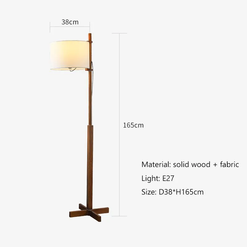 Nordic Wooden LED Floor Lamp with Wabi Sabi Fabric Shade