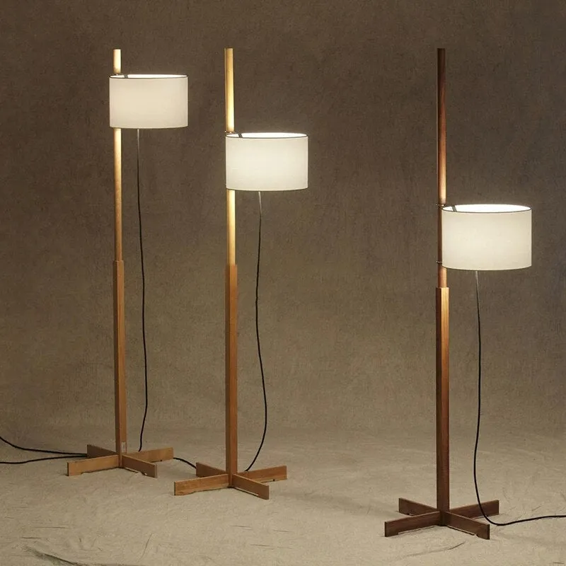 Nordic Wooden LED Floor Lamp with Wabi Sabi Fabric Shade