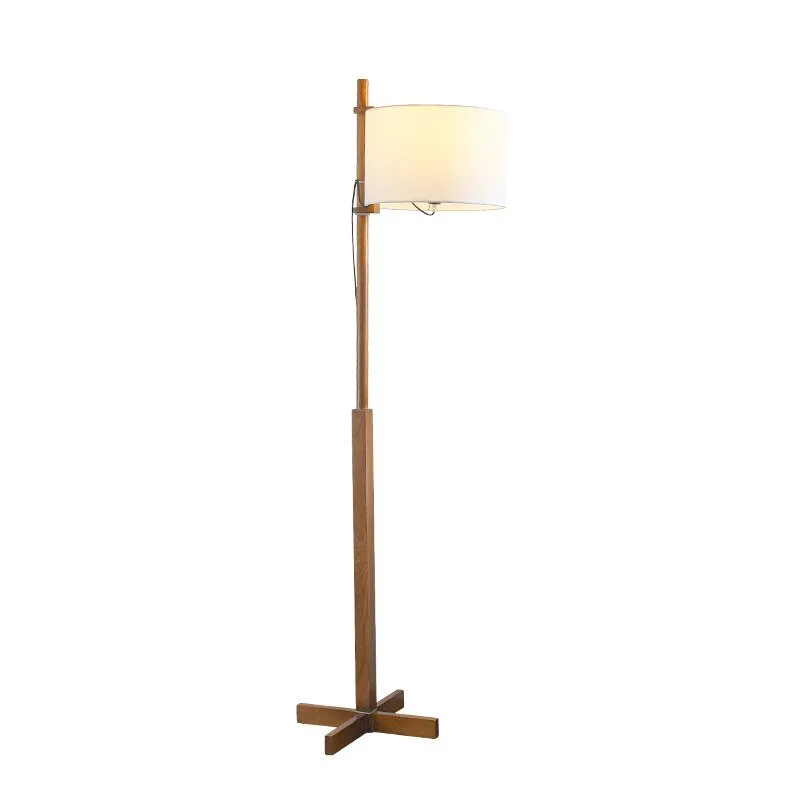 Nordic Wooden LED Floor Lamp with Wabi Sabi Fabric Shade