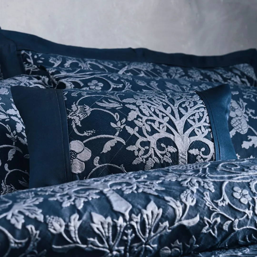 Oak Tree Jacquard Boudoir Cushion - Midnight Blue