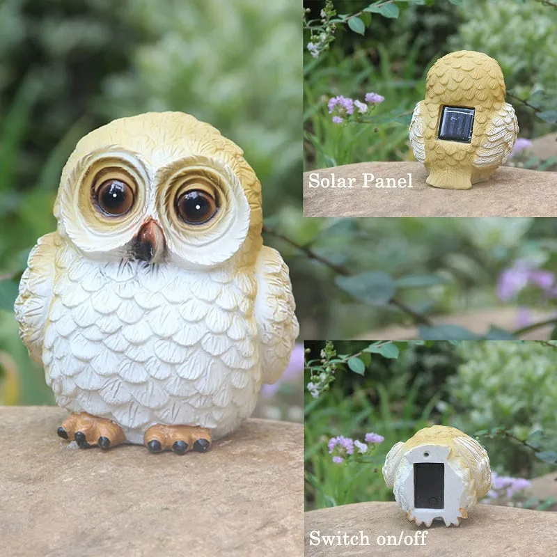 Outdoor Solar Resin Owl Puppy Rabbit Snail Sculptures Light