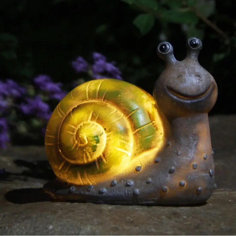 Outdoor Solar Resin Owl Puppy Rabbit Snail Sculptures Light