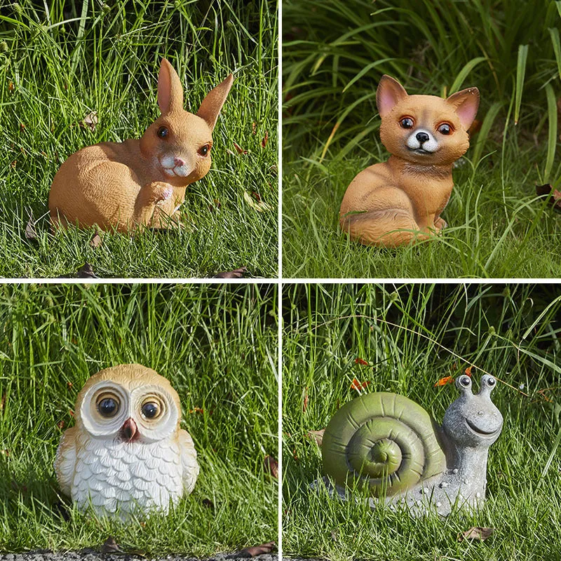 Outdoor Solar Resin Owl Puppy Rabbit Snail Sculptures Light