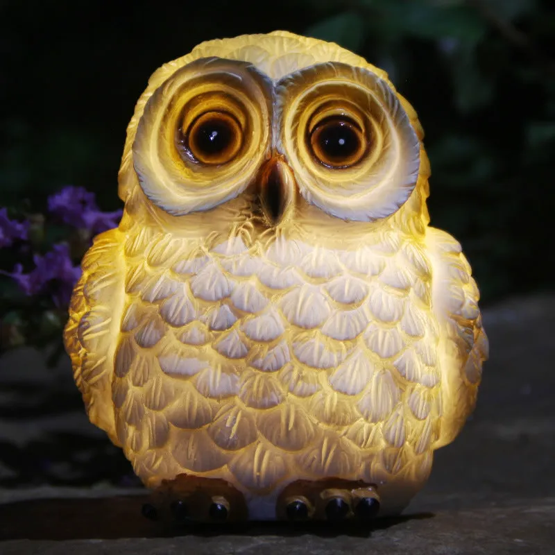 Outdoor Solar Resin Owl Puppy Rabbit Snail Sculptures Light