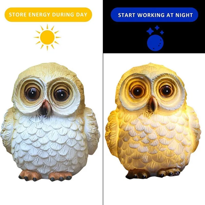 Outdoor Solar Resin Owl Puppy Rabbit Snail Sculptures Light