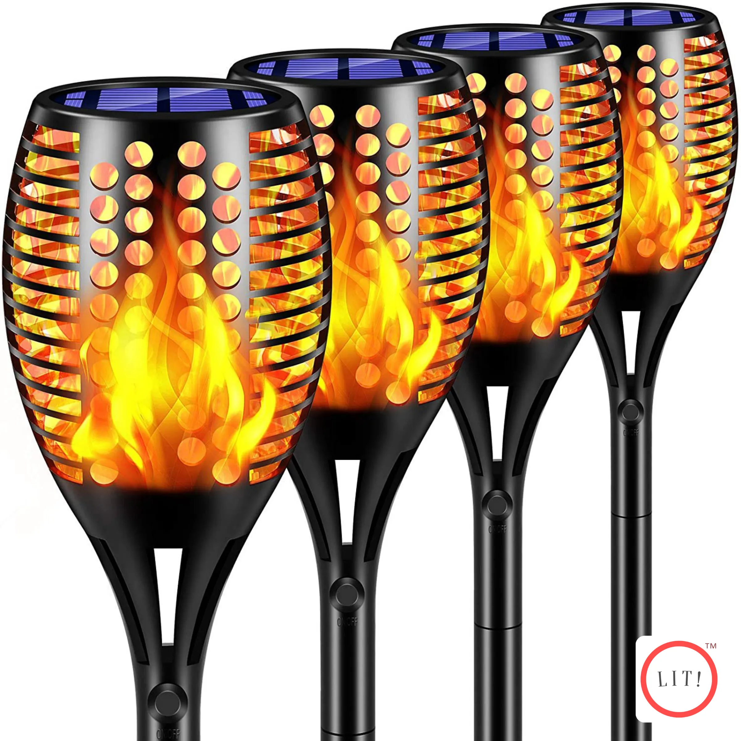 (Pack of 5) LED Solar Flickering Flame Landscape Lights