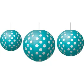 PAPER LANTERNS TEAL POLKA DOTS