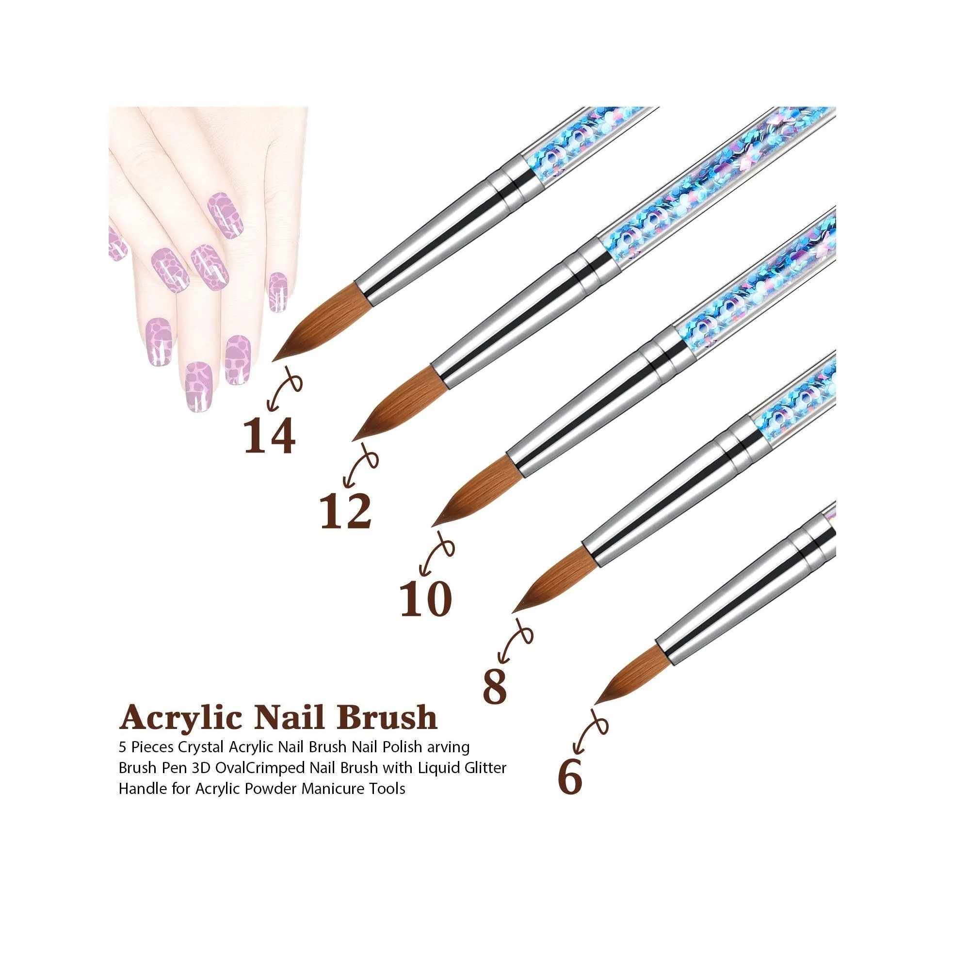 Patelai 5 Pieces Acrylic Nail Brush for Acrylic Powder Nail Design Brush Painting Drawing Pens | Color Blue