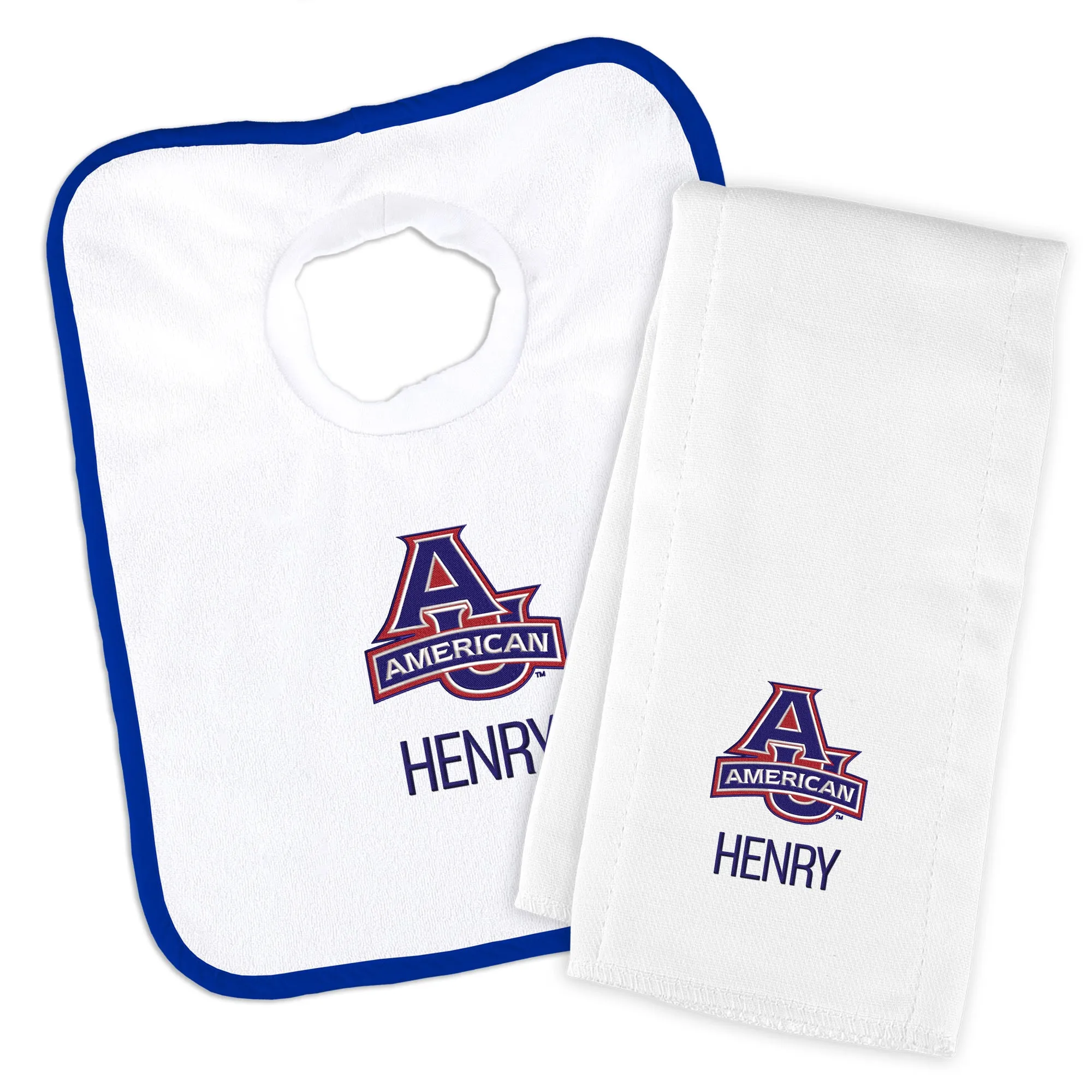 Personalized American University Eagles Bib and Burp Cloth Set