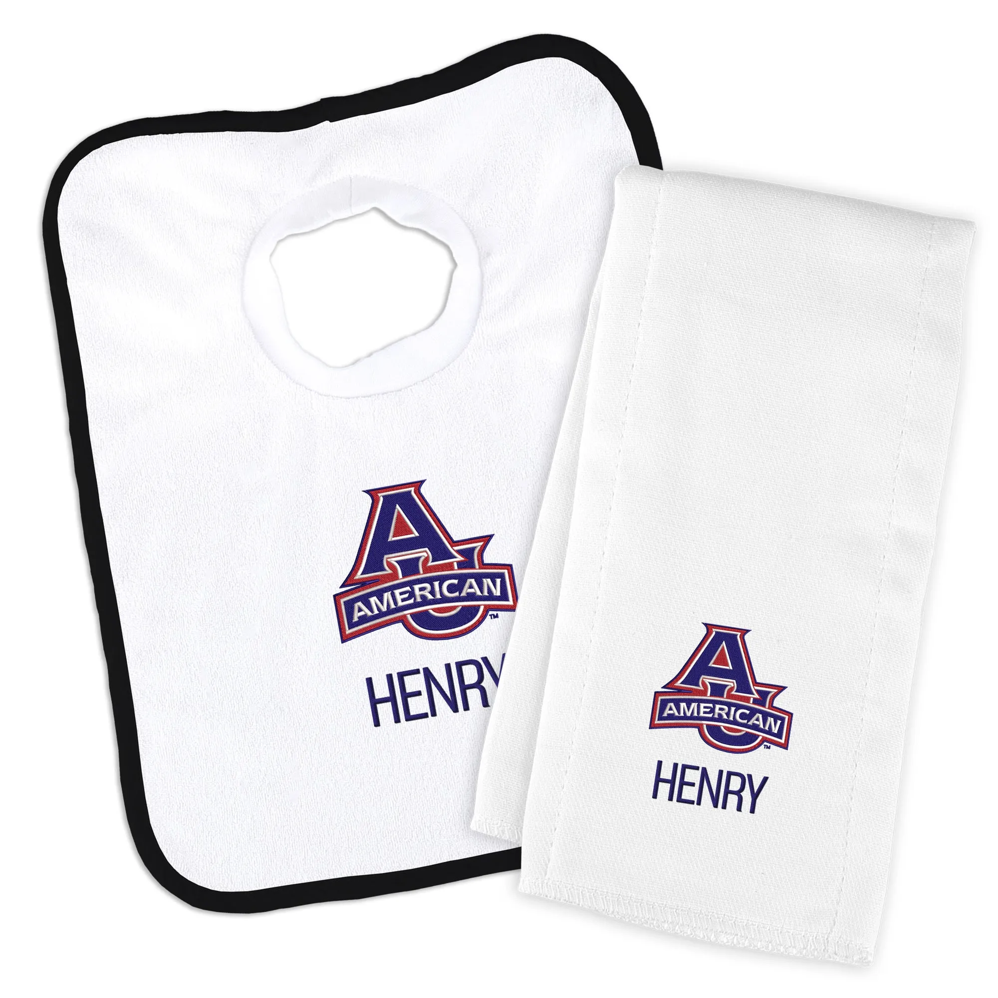 Personalized American University Eagles Bib and Burp Cloth Set