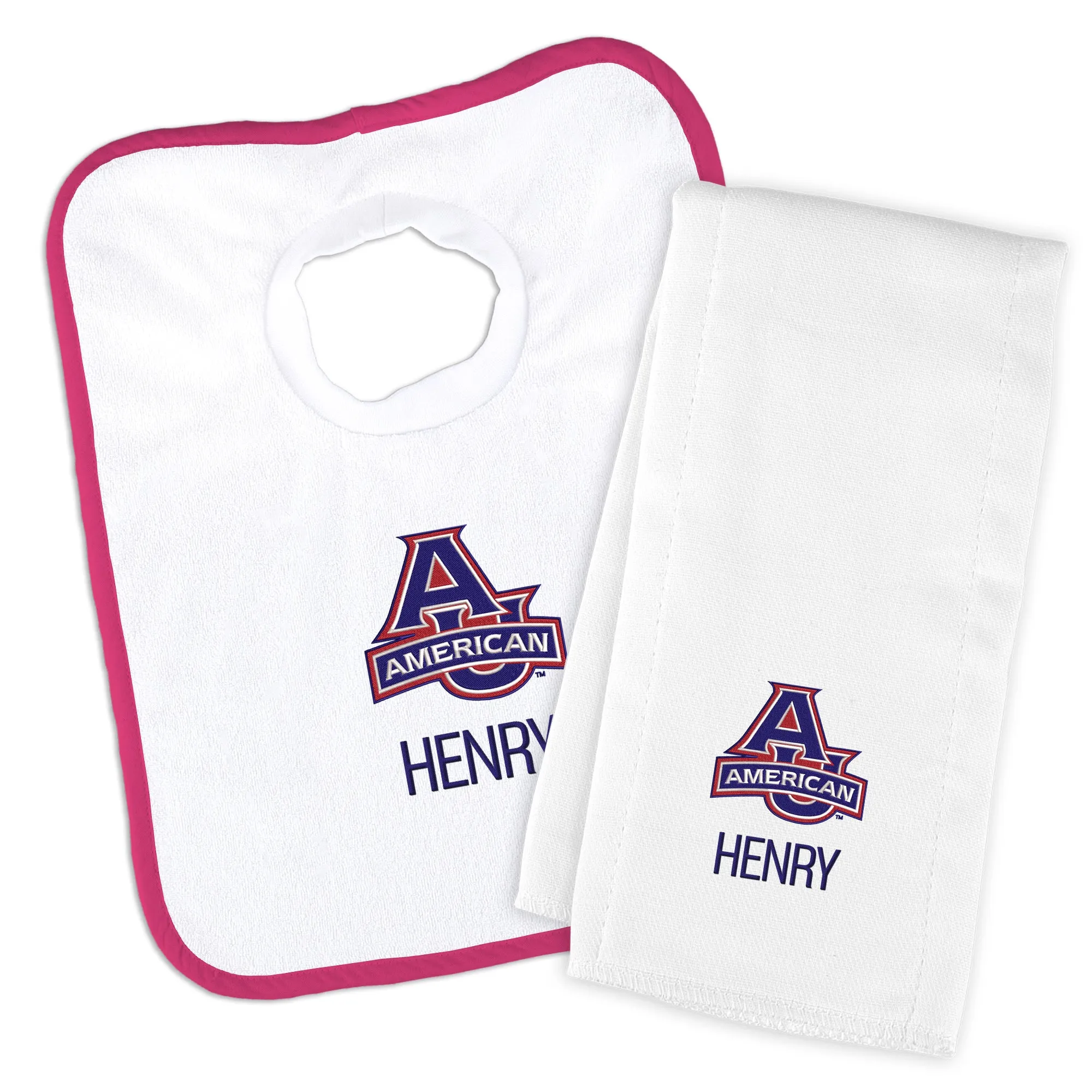 Personalized American University Eagles Bib and Burp Cloth Set