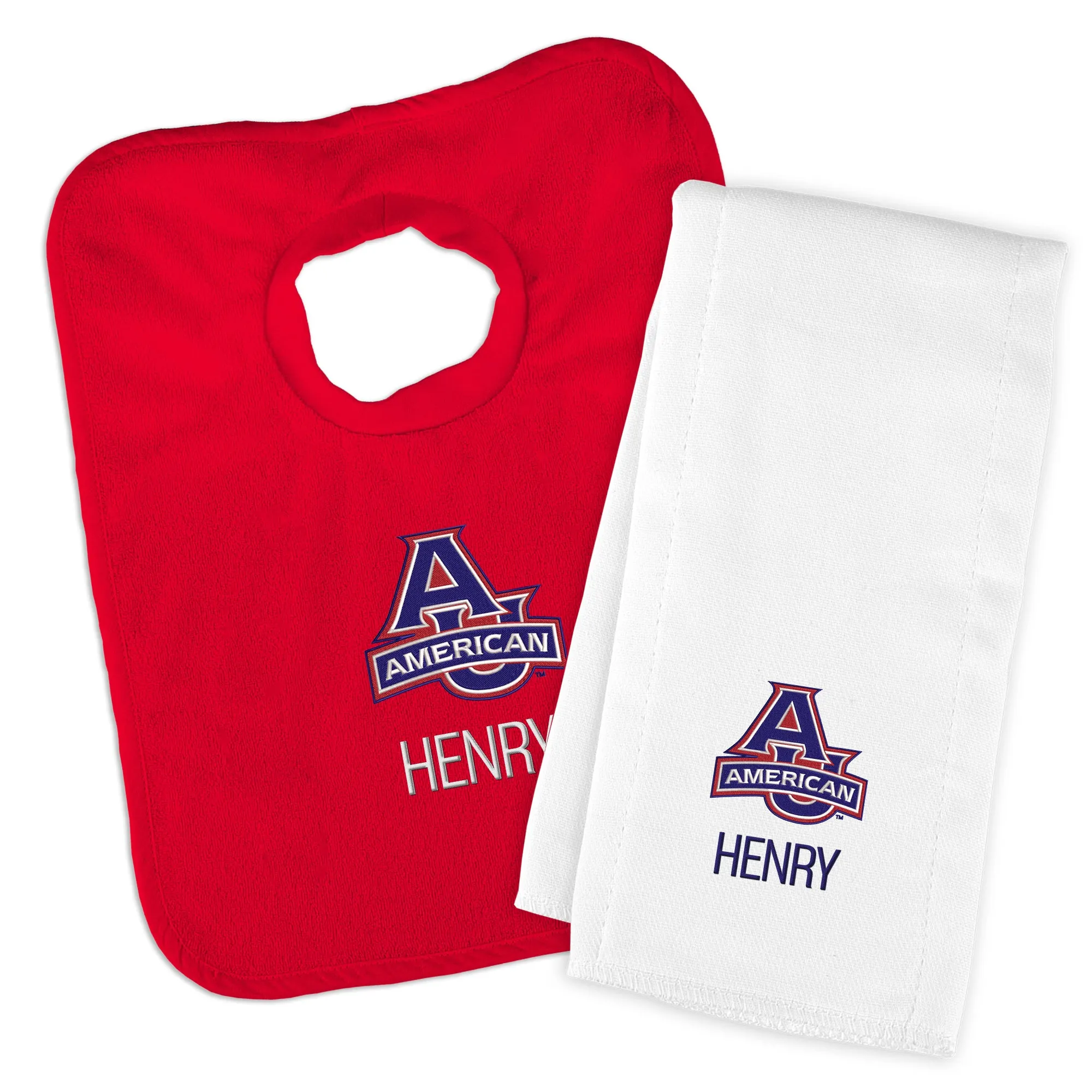 Personalized American University Eagles Bib and Burp Cloth Set